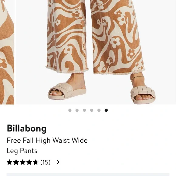 Billabong free fall high waisted wide leg pants orange white 70’s. Floral print - Picture 7 of 16